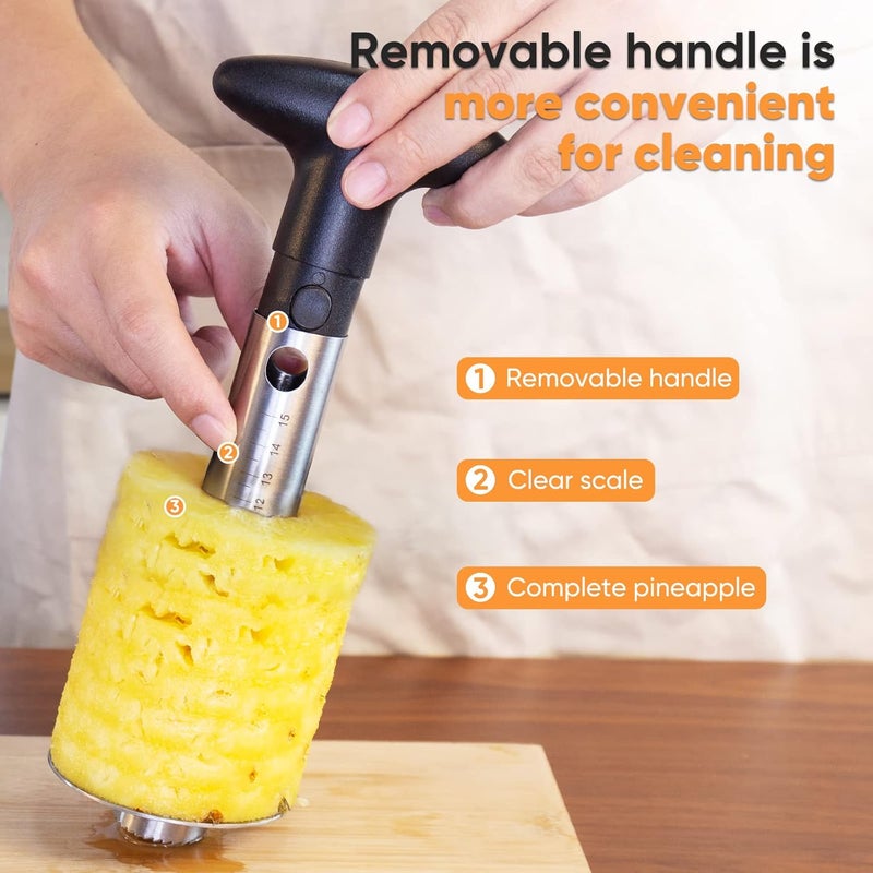 OOKUU Pineapple Corer Cutter, Stainless Steel Fruit Pineapple Peeler Slicer [Upgraded, Reinforced, Thicker Blade], Pineapple Core Remover with Measure Mark, Kitchen Tool for Diced Pineapple Rings - Image 4